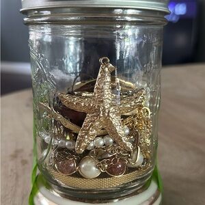Glass Jar with Gold Jewlery